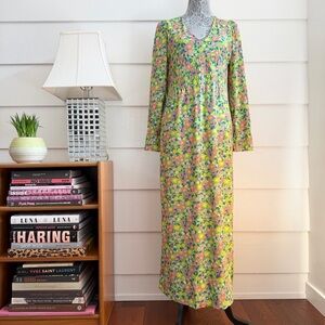 Vintage 1970s Floral Print Polyester Maxi Dress